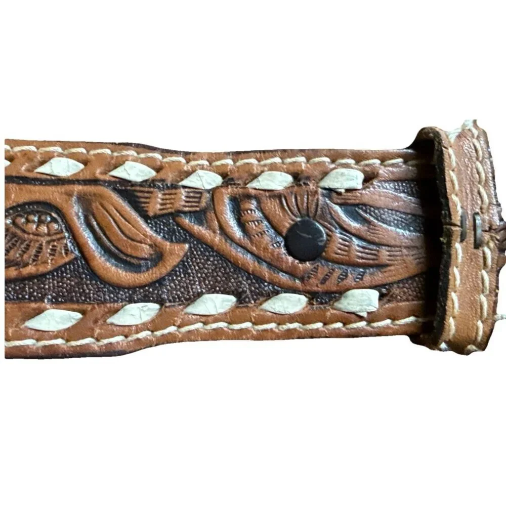 Southwest Clothiers, Inc. Leather Raw Grain Saddle Leather Belt SZ 36 Hand Laced